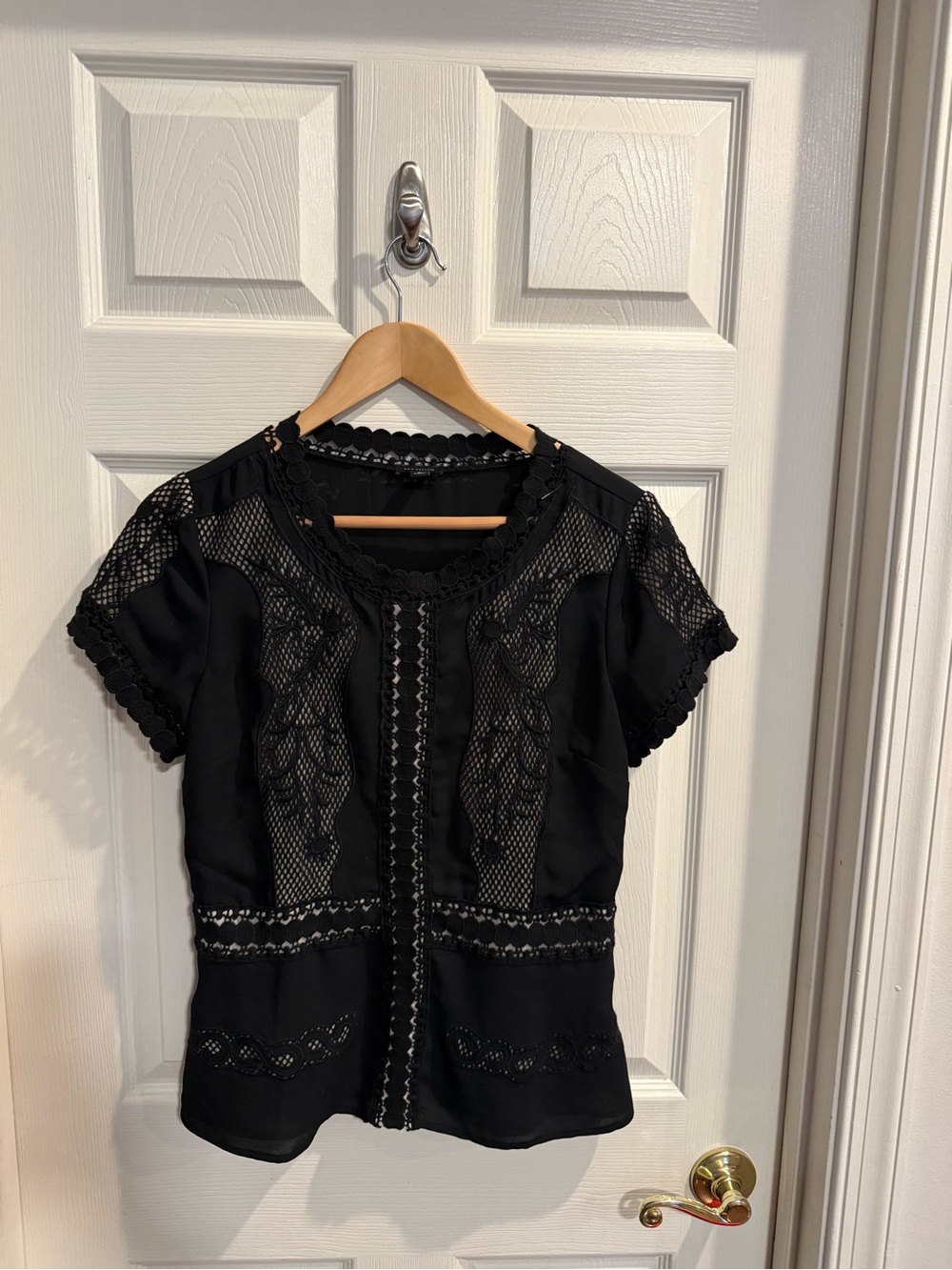 Ann Taylor Black Lace & Crochet Short Sleeve Top